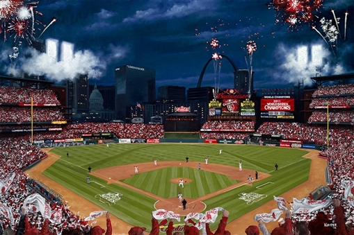 Spectacular "2011 World Champs" St. Louis Cardinals 3-Feet x 2-Feet Original Oil Painting by Mike Kuyper